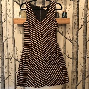 Monteau Nude & Black Striped Dress with Zip back